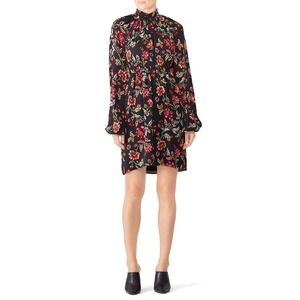 A.L.C. Nadia Floral Print Mock Neck Mini Dress 8 Black Red Silk Feminine Holiday